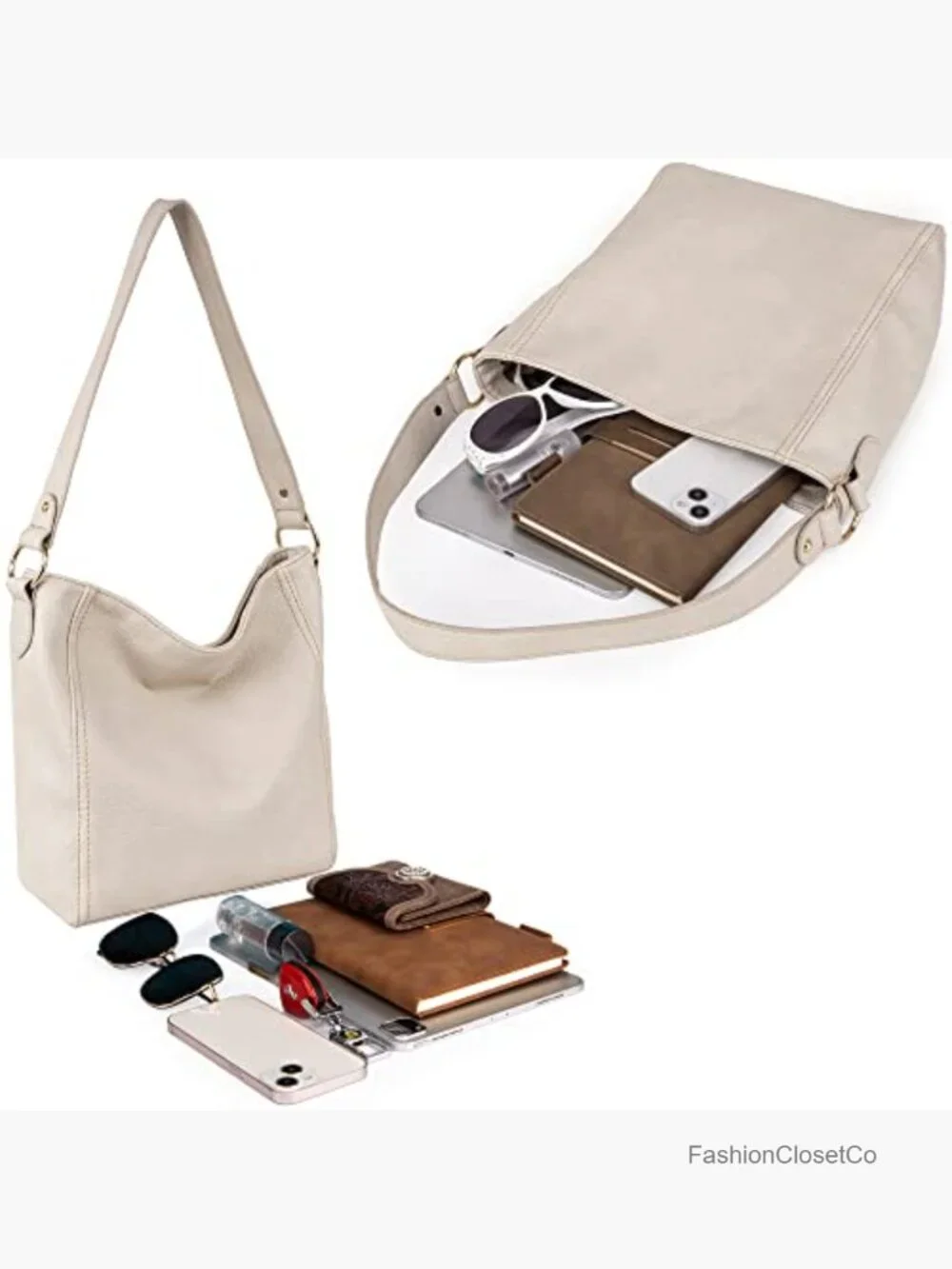 Faux Leather Hobo Bag with Zipper Closure and Shoulder Strap